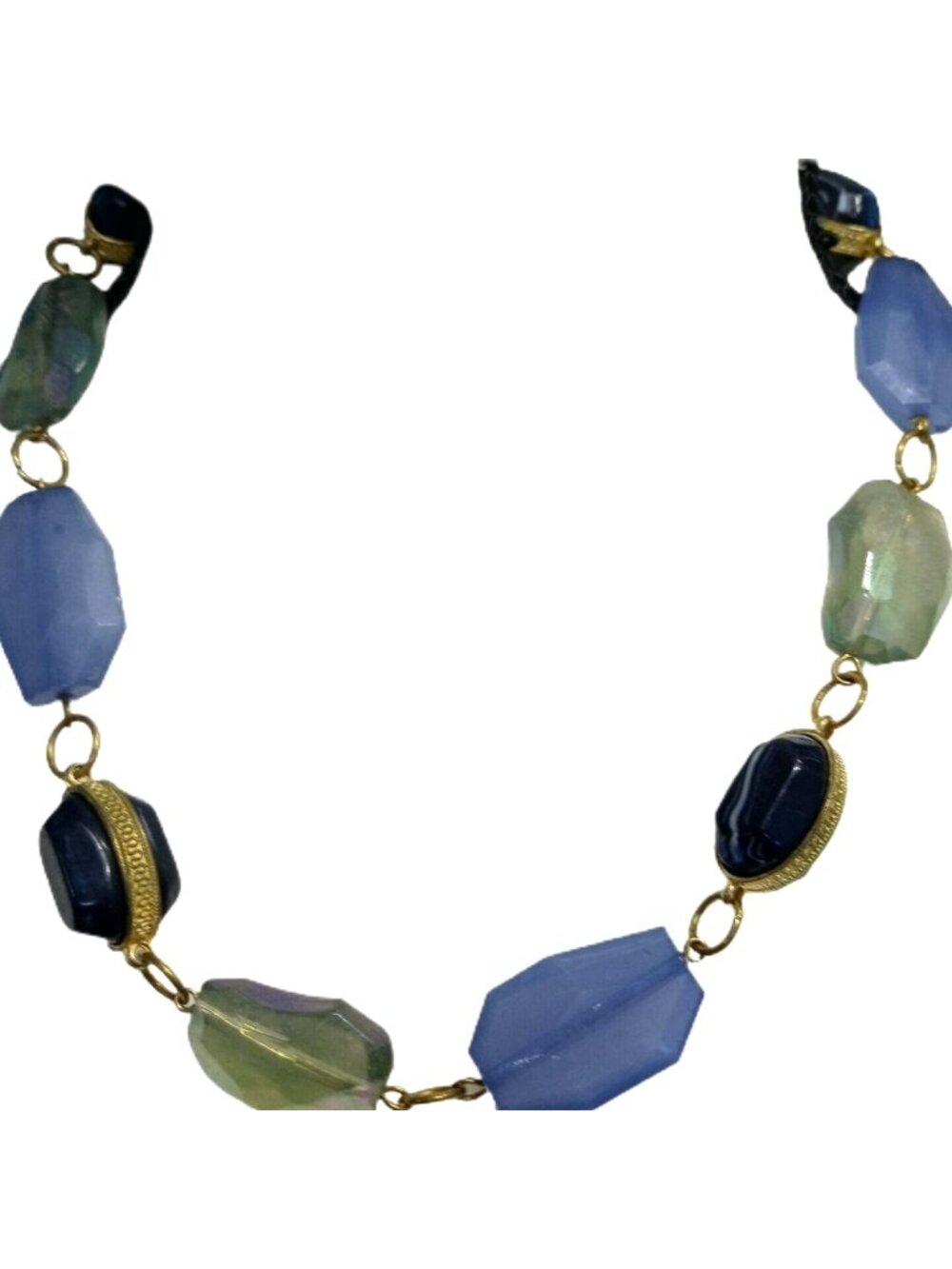 Eclectic 90s Blue Green Necklace Chunky Bead Iridescent Granny Contemporary